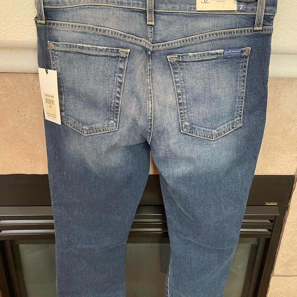 NWT 7 For All Mankind Blue Skinny Jeans with Distressed Details